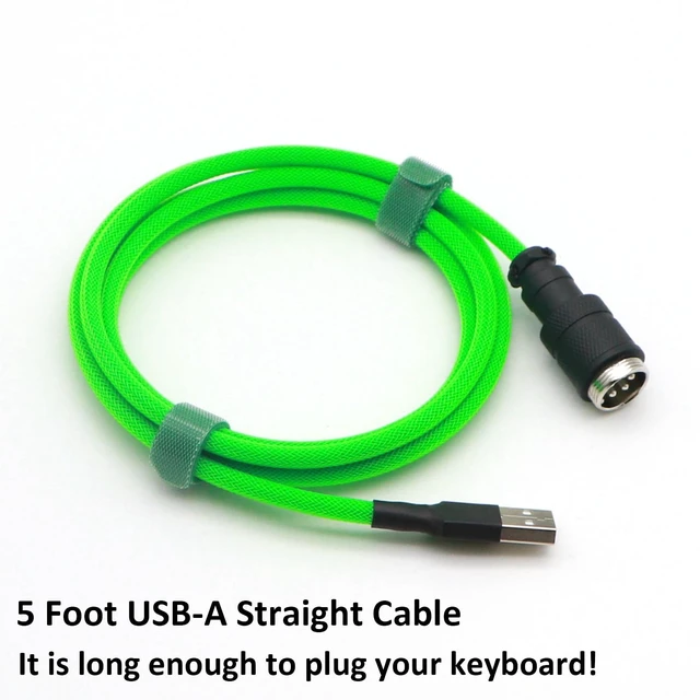 Alt view image 5 of 7 - Reverse Coiled USB-C Keyboard Cable, Double-Sleeved Mechanical Keyboard Cable with Detachable Metal Aviator, 1.5M USB-C to USB-A (Green)