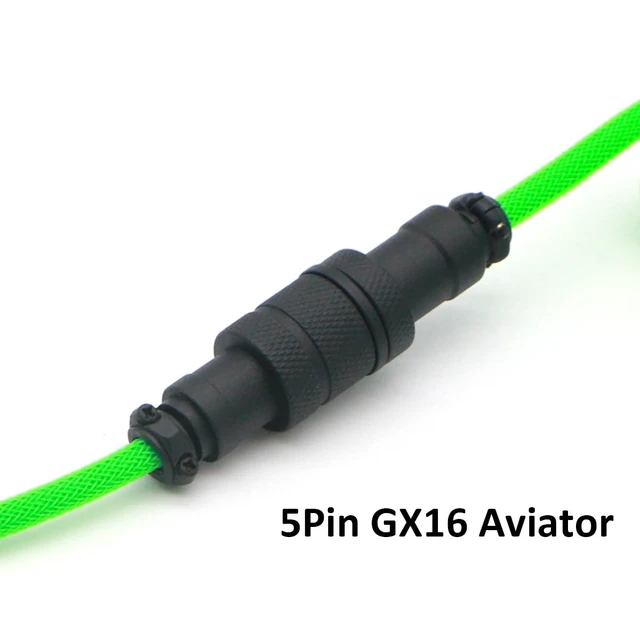 Alt view image 6 of 7 - Reverse Coiled USB-C Keyboard Cable, Double-Sleeved Mechanical Keyboard Cable with Detachable Metal Aviator, 1.5M USB-C to USB-A (Green)