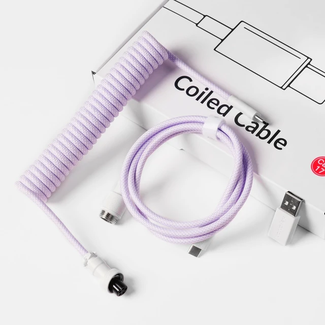 Alt view image 2 of 6 - Custom Coiled Aviator Cable, Light Purple, 5-Pin (GX12) Detachable Metal Connector, USB-C to USB-C with USB-A Adapter, Durable Braided Cable for Mechanical Keyboards, Charging & Data Transfer