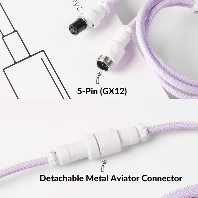 Alt view image 3 of 6 - Custom Coiled Aviator Cable, Light Purple, 5-Pin (GX12) Detachable Metal Connector, USB-C to USB-C with USB-A Adapter, Durable Braided Cable for Mechanical Keyboards, Charging & Data Transfer