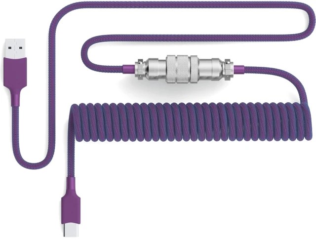 Main image of Coiled Aviator Cable Nebula Purple Detachable USB-C Mechanical Keyboard Cable with Double-Sleeved Paracord, Custom Coiled Design, Durable Metal Aviator Connector