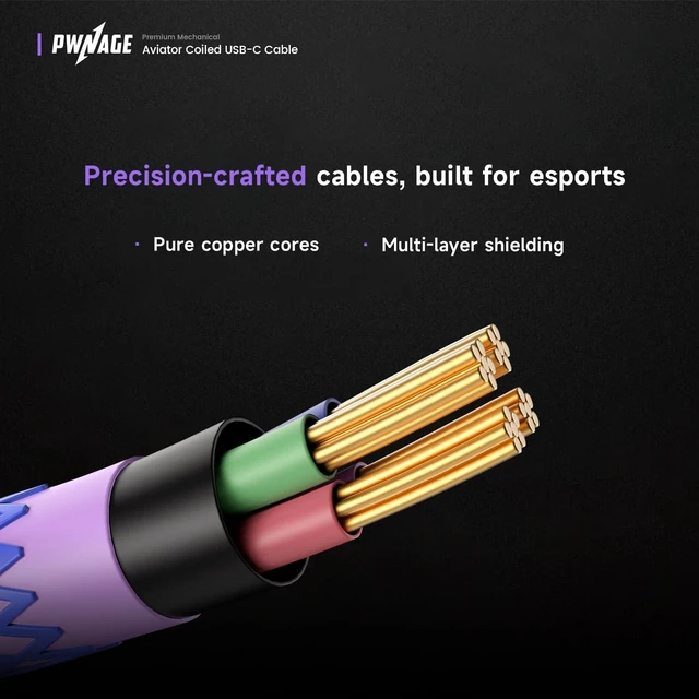 Alt view image 4 of 7 - Coiled Aviator Cable Nebula Purple Detachable USB-C Mechanical Keyboard Cable with Double-Sleeved Paracord, Custom Coiled Design, Durable Metal Aviator Connector