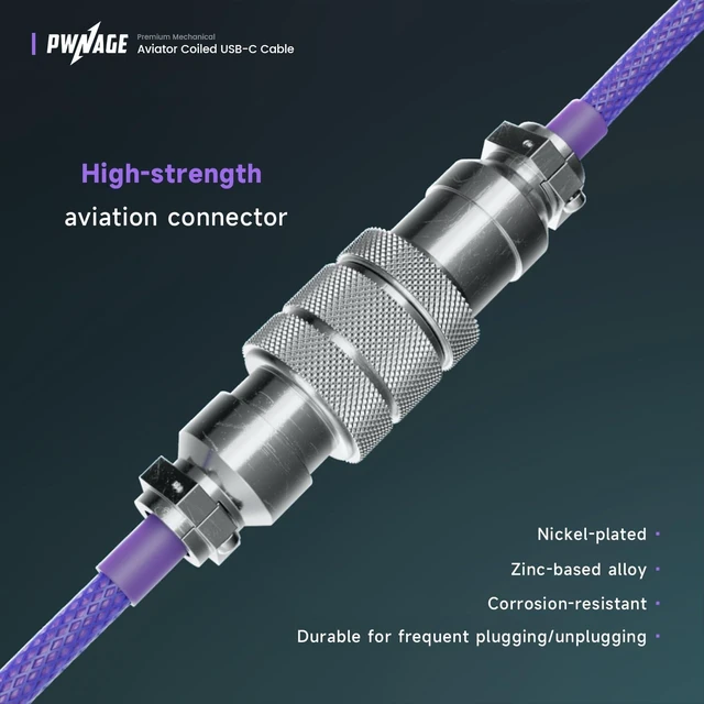 Alt view image 6 of 7 - Coiled Aviator Cable Nebula Purple Detachable USB-C Mechanical Keyboard Cable with Double-Sleeved Paracord, Custom Coiled Design, Durable Metal Aviator Connector