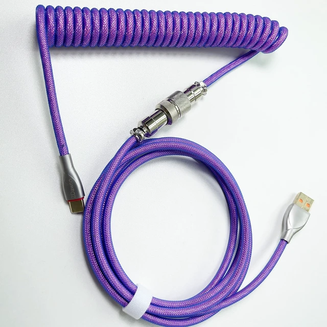Alt view image 2 of 5 - Braided Keyboard Cables 1.5m Coiled Type-C to USB A with Detachable Aviator Connector.for Gaming Keyboard/Tablet (Purple)