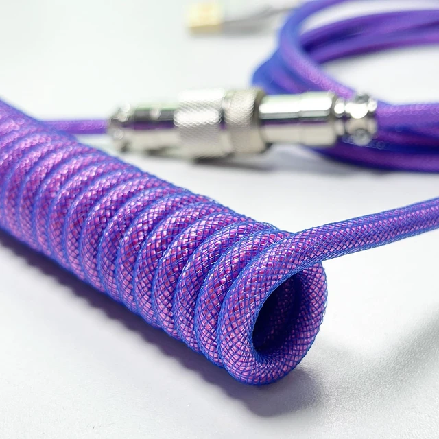 Alt view image 3 of 5 - Braided Keyboard Cables 1.5m Coiled Type-C to USB A with Detachable Aviator Connector.for Gaming Keyboard/Tablet (Purple)