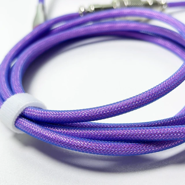Alt view image 4 of 5 - Braided Keyboard Cables 1.5m Coiled Type-C to USB A with Detachable Aviator Connector.for Gaming Keyboard/Tablet (Purple)