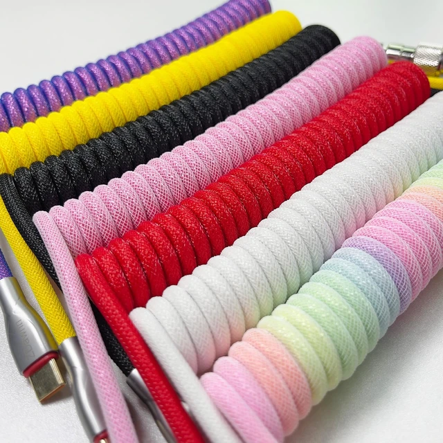 Alt view image 5 of 5 - Braided Keyboard Cables 1.5m Coiled Type-C to USB A with Detachable Aviator Connector.for Gaming Keyboard/Tablet (Purple)