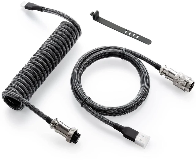 Main image of Pro Custom Coiled USB C Cable for Gaming Keyboard, Double-Sleeved Mechanical Keyboard Cable with Detachable Metal Aviator, 1.5M USB-C to USB-A, Carbon Black Color
