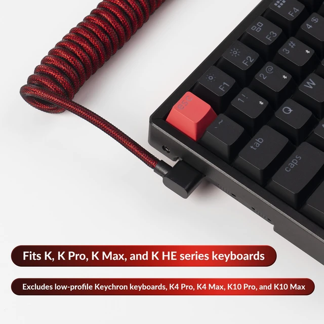 Alt view image 3 of 7 - Premium Coiled USB-C Angled Red Cable, 5-Pin GX16 Detachable Metal Connector, USB-A Adapter, Double-Sleeved Design, for Mechanical Keyboards, Charging and Data Sync