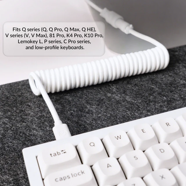 Alt view image 3 of 7 - Custom Coiled Aviator USB-C Cable, White, 5-Pin (GX12) Detachable Metal Connector, USB-A Adapter, Durable Braided Cable for Mechanical Keyboards, Charging & Data Transfer