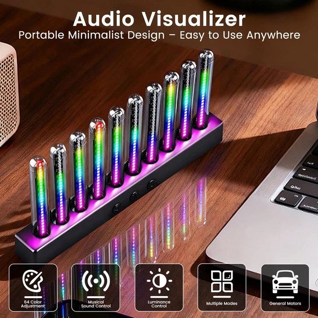 Alt view image 6 of 7 - Audio Visualizer Gadget Rechargeable RGB Sound Activated Light Bar, 250 Pixels Music Spectrum Analyzer Display Car Interior Lights Ambient with Game Room Decor for Boys Unique Gifts (E2-Rechargeable)