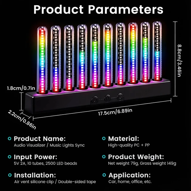 Alt view image 7 of 7 - Audio Visualizer Gadget Rechargeable RGB Sound Activated Light Bar, 250 Pixels Music Spectrum Analyzer Display Car Interior Lights Ambient with Game Room Decor for Boys Unique Gifts (E2-Rechargeable)