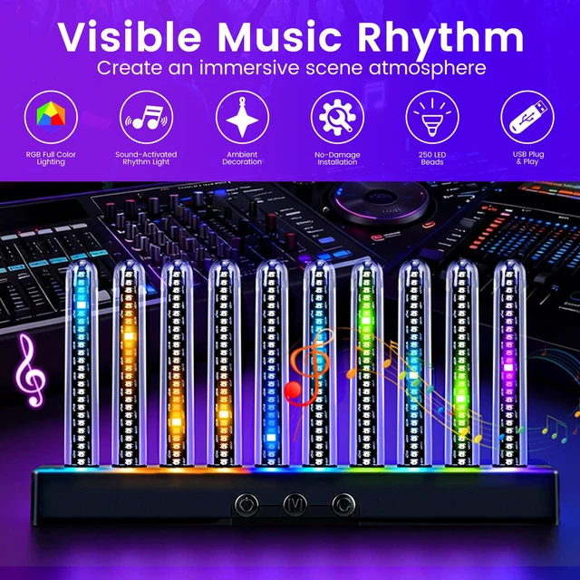Alt view image 5 of 7 - Audio Visualizer Gadget Rechargeable RGB Sound Activated Light Bar, 250 Pixels Music Spectrum Analyzer Display Car Interior Lights Ambient with Game Room Decor for Boys Unique Gifts (E2-Rechargeable)