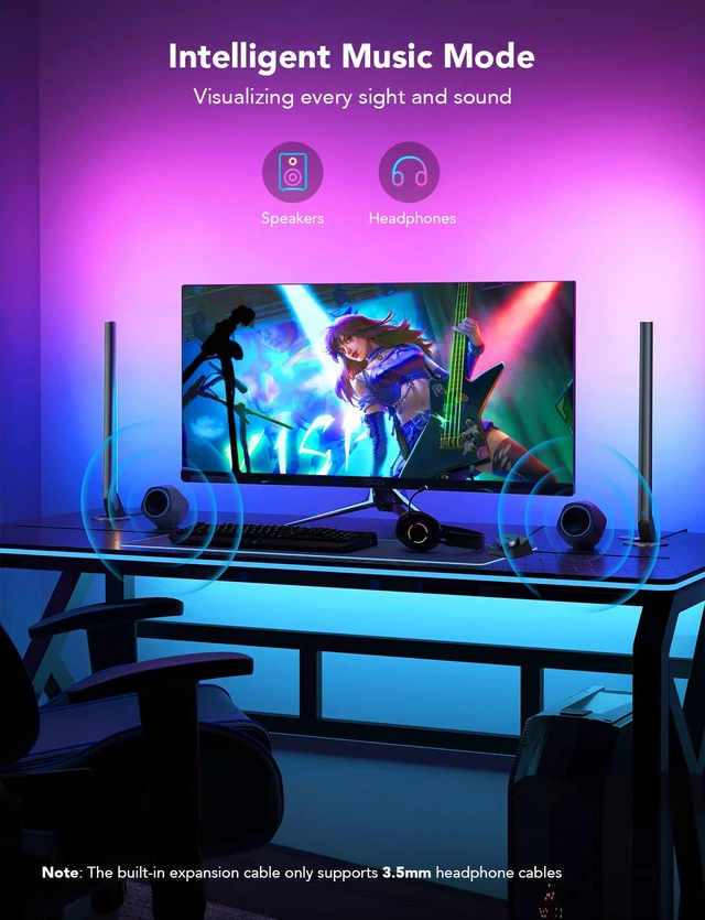 Alt view image 6 of 7 - RGBIC Gaming Light Bars H6047 with Smart Controller, Wi-Fi Smart LED | Gaming Lights with Music Modes and 60+ Scene Modes Built, Works with Alexa & Google Assistant, New Year Lights Decor
