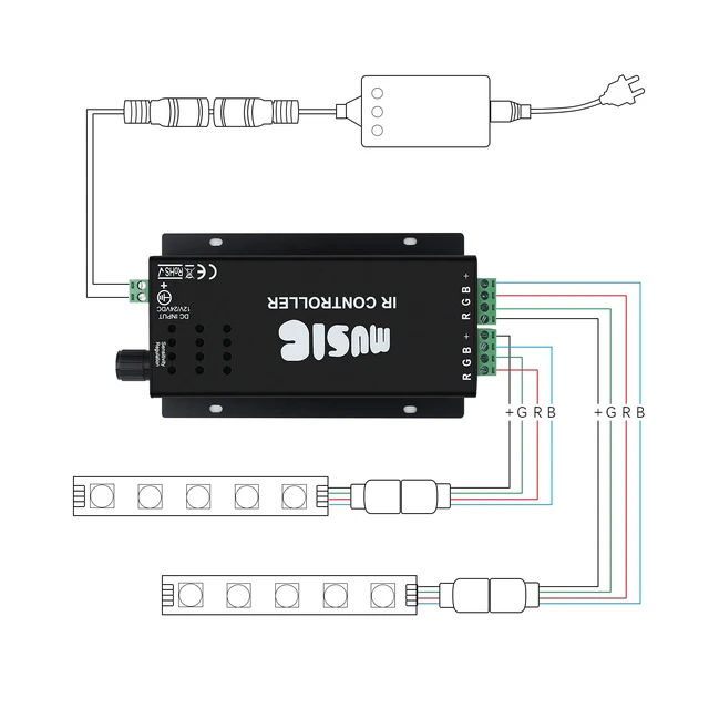 Alt view image 4 of 7 - RGB 4-PIN LED Controller, DC12-24V LED Light Strips Controller | Adjustable Brightness & Speed, 24-Keys IR Wireles Remote Control, Music Sync for 5050 3528 RGB LED Strip Light