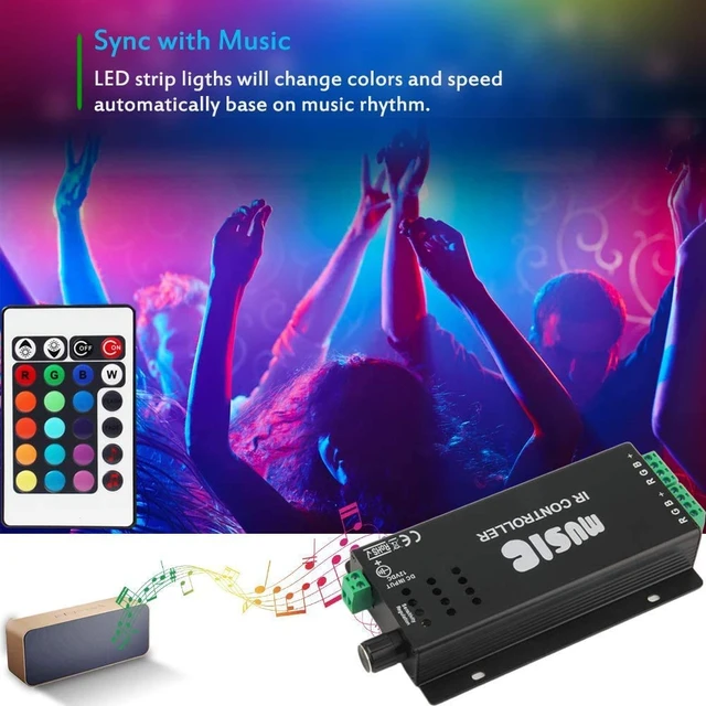 Alt view image 6 of 7 - RGB 4-PIN LED Controller, DC12-24V LED Light Strips Controller | Adjustable Brightness & Speed, 24-Keys IR Wireles Remote Control, Music Sync for 5050 3528 RGB LED Strip Light
