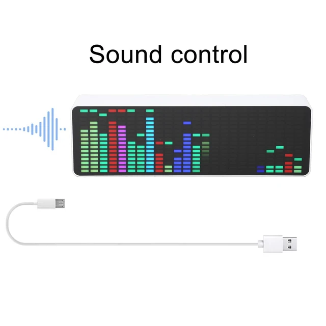 Alt view image 3 of 7 - LED Spectrum Analyzer, RGB Colorful 1624 Segment Music Voice Rhythm Spectrum Display with 20 Dynamic 7 Colors, RGB Light Bar with 2 Connection Modes Voice Sensor Clock for Car