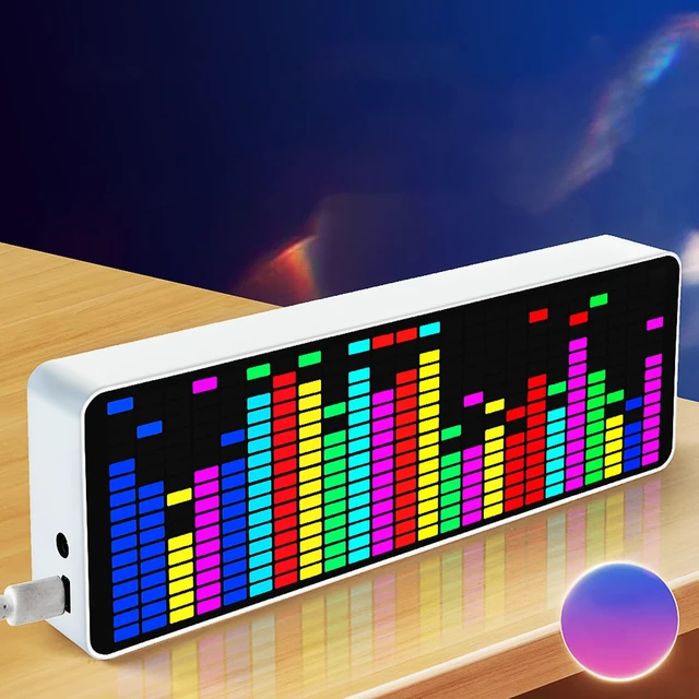 Alt view image 2 of 7 - LED Spectrum Analyzer, RGB Colorful 1624 Segment Music Voice Rhythm Spectrum Display with 20 Dynamic 7 Colors, RGB Light Bar with 2 Connection Modes Voice Sensor Clock for Car