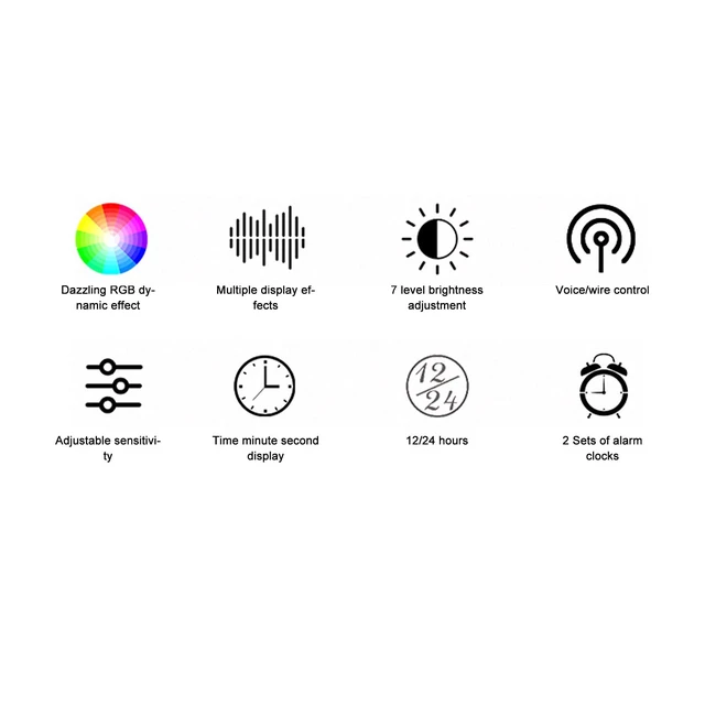 Alt view image 7 of 7 - LED Spectrum Analyzer, RGB Colorful 1624 Segment Music Voice Rhythm Spectrum Display with 20 Dynamic 7 Colors, RGB Light Bar with 2 Connection Modes Voice Sensor Clock for Car