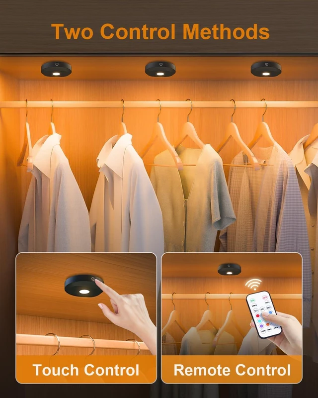 Alt view image 6 of 7 - RGB Under Cabinet Lights,Rechargeable Puck Lights with Remote Control, Wireless Push Light with Timer Function,Dimmable LED Touch Tap Light for Kitchen,Cabinet,Closet, Counter,3 Pack