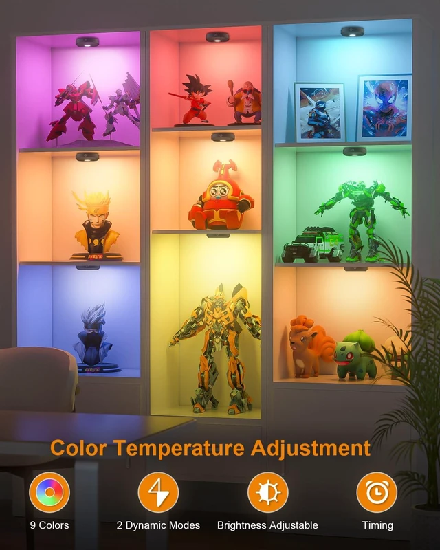Alt view image 5 of 7 - RGB Under Cabinet Lights,Rechargeable Puck Lights with Remote Control, Wireless Push Light with Timer Function,Dimmable LED Touch Tap Light for Kitchen,Cabinet,Closet, Counter,3 Pack