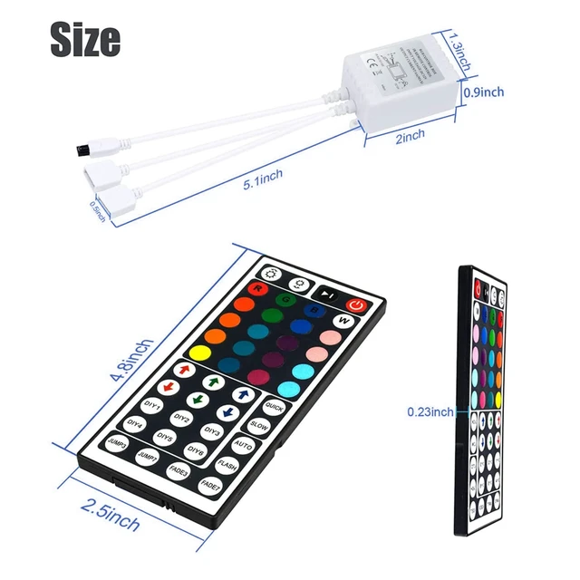 Alt view image 3 of 7 - Dual Outputs 44 Keys IR Remote Controller 4 Pin 2 Ports RGB Control Box RGB LED Strip Light Controller with WirelessReceiver for RGB 5050 3528 LED Strip Lights