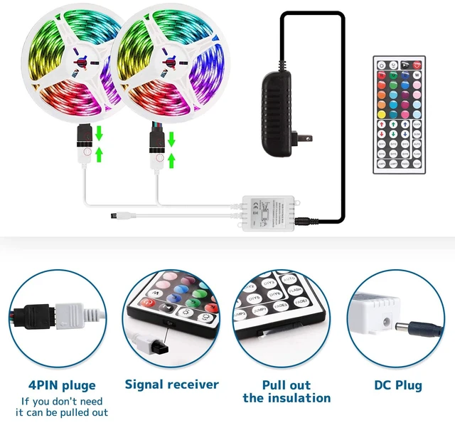 Alt view image 4 of 7 - Dual Outputs 44 Keys IR Remote Controller 4 Pin 2 Ports RGB Control Box RGB LED Strip Light Controller with WirelessReceiver for RGB 5050 3528 LED Strip Lights
