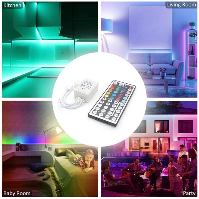 Alt view image 7 of 7 - Dual Outputs 44 Keys IR Remote Controller 4 Pin 2 Ports RGB Control Box RGB LED Strip Light Controller with WirelessReceiver for RGB 5050 3528 LED Strip Lights