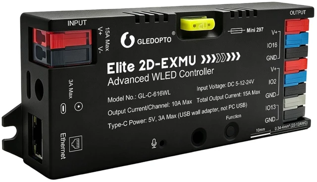 Main image of Elite ESP32 WLED LED Controller with Ethernet Music Sound Reactive UART Energy Save Relay 20A Pluggable Fuse DIY Dynamic for WS2811 WS2812 SK6812 WS2815 Digital Addressable RGB IC Strip Light