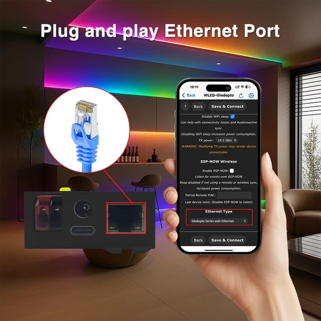 Alt view image 4 of 7 - Elite ESP32 WLED LED Controller with Ethernet Music Sound Reactive UART Energy Save Relay 20A Pluggable Fuse DIY Dynamic for WS2811 WS2812 SK6812 WS2815 Digital Addressable RGB IC Strip Light