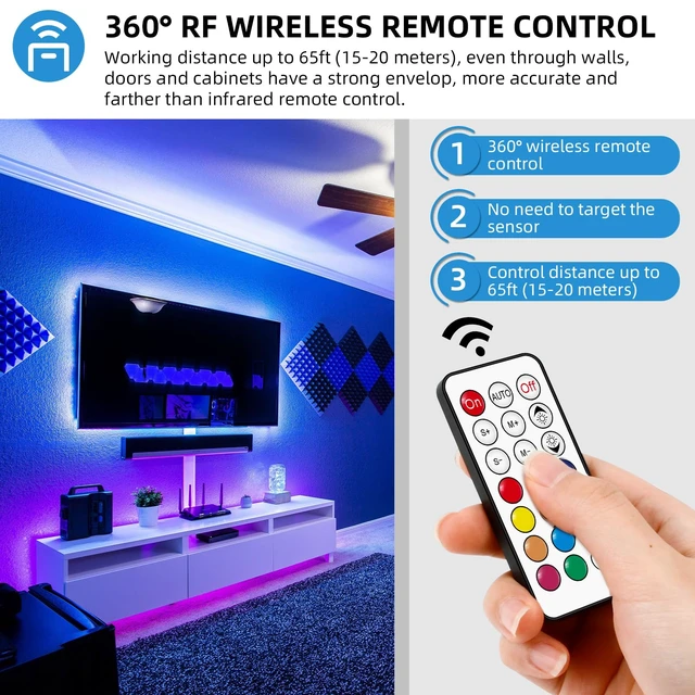 Alt view image 5 of 7 - 3-Pin LED Controller, RF Remote for WS2812B/WS2811 Light Strips | 300+ dynamic modes,10-30m RF remote,Speed/brightness adjustable,memory function,5V-24V input,2048 pixels max,Plug&play