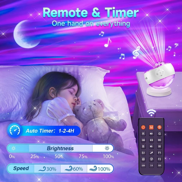 Alt view image 7 of 7 - LED Aurora Galaxy Projector Sensory Light Sound Machine Bluetooth Speaker | 16 Colors, 30 Sounds Remote Timer Teen Girl Gift Trendy Stuff Led Lights