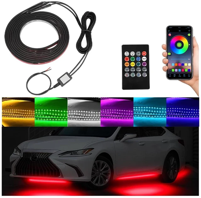 Main image of 4 Pack RGB App-Controlled Vehicle Underglow Accent Strip Lights | sound-active music mode, waterproof exterior use, ambient effect, fits most vehicles, automotive exterior accessory