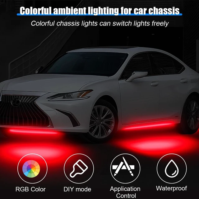 Alt view image 4 of 7 - 4 Pack RGB App-Controlled Vehicle Underglow Accent Strip Lights | sound-active music mode, waterproof exterior use, ambient effect, fits most vehicles, automotive exterior accessory
