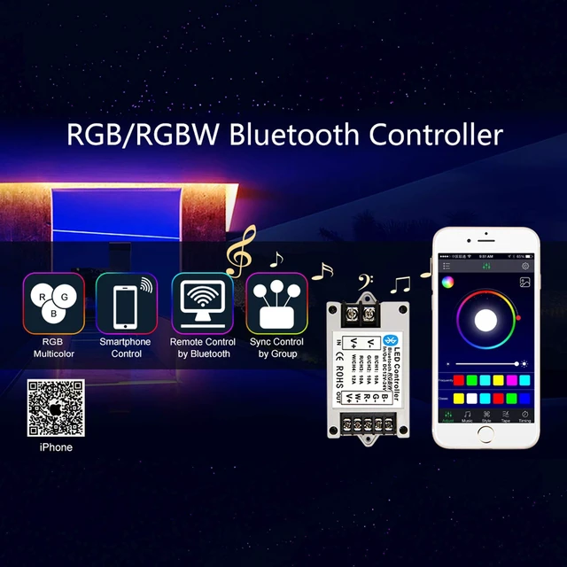Alt view image 4 of 7 - Bluetooth RGB/RGBW LED Controller for LED Light Strips | APP & Music Sync for iOS/Android, Fits 5050/3528 RGB/RGBW LEDs, 16M Colors & Music Sync Mode, Timer & Voice Control