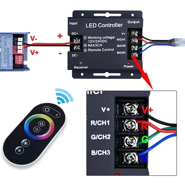 Alt view image 3 of 6 - DC 12V-24V 18A RF PWM RGB Controller | with Touchable Button Remote Control Suitable for RGB LED Strip Lights