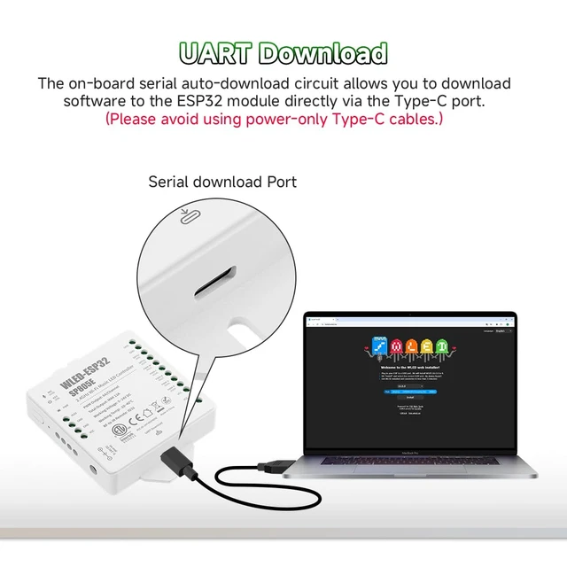 Alt view image 6 of 7 - SP805E WLED LED Controller ESP32 with Mic, WiFi APP Control | For WS2812B WS2811 SK6812 WS2814 LED Strip/Matrix & PWM Dim CCT RGB RGBW RGBCCT LED , 2 SPI Channel, USB-C UART, DIY Lights