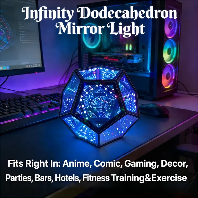 Alt view image 2 of 7 - Infinity Dodecahedron Mirror Light, 12-Sided RGB Abyss Lamp | Music Sync, App & RemoteControlled USBPowered Ambient Decor Light, Great Gift for Gaming Room, Desktop & Home Entertainment