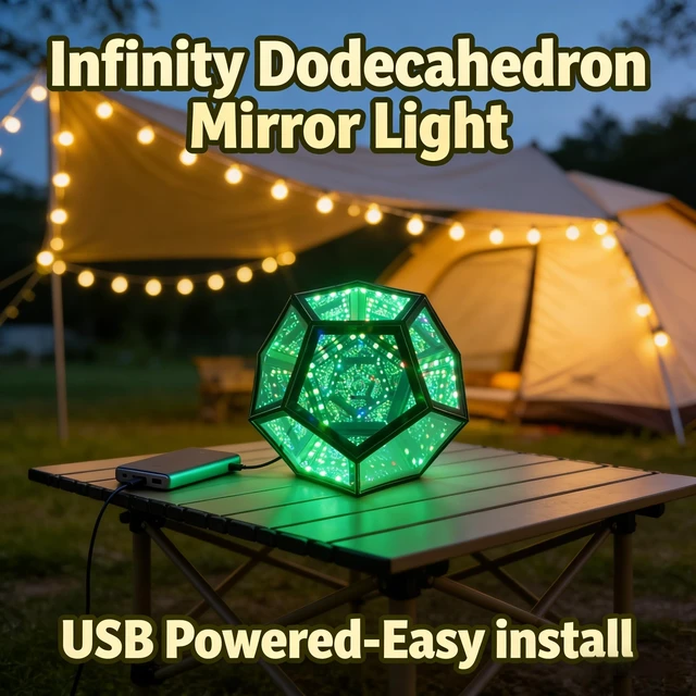 Alt view image 3 of 7 - Infinity Dodecahedron Mirror Light, 12-Sided RGB Abyss Lamp | Music Sync, App & RemoteControlled USBPowered Ambient Decor Light, Great Gift for Gaming Room, Desktop & Home Entertainment