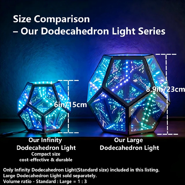 Alt view image 4 of 7 - Infinity Dodecahedron Mirror Light, 12-Sided RGB Abyss Lamp | Music Sync, App & RemoteControlled USBPowered Ambient Decor Light, Great Gift for Gaming Room, Desktop & Home Entertainment