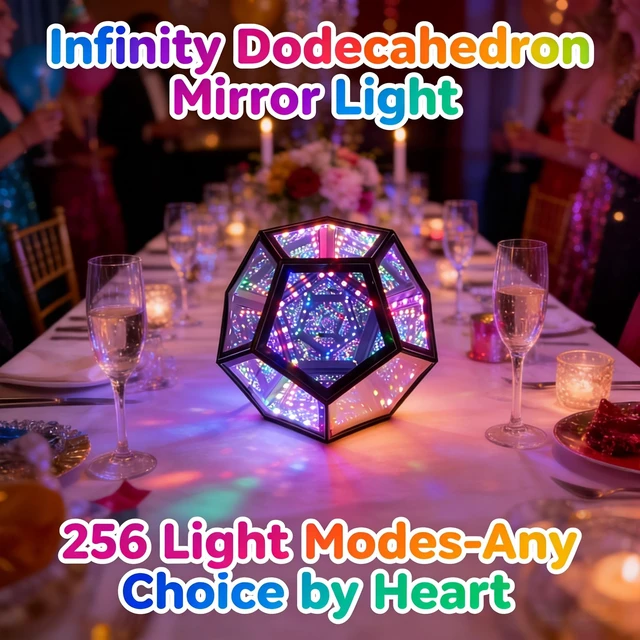 Alt view image 6 of 7 - Infinity Dodecahedron Mirror Light, 12-Sided RGB Abyss Lamp | Music Sync, App & RemoteControlled USBPowered Ambient Decor Light, Great Gift for Gaming Room, Desktop & Home Entertainment
