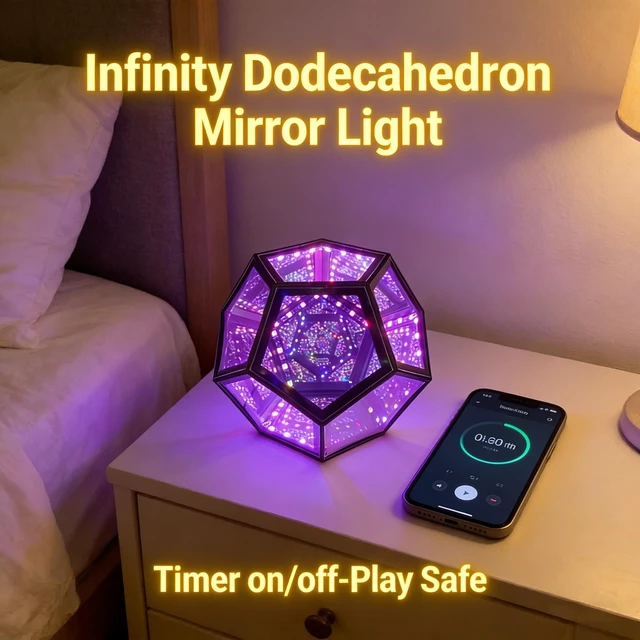 Alt view image 7 of 7 - Infinity Dodecahedron Mirror Light, 12-Sided RGB Abyss Lamp | Music Sync, App & RemoteControlled USBPowered Ambient Decor Light, Great Gift for Gaming Room, Desktop & Home Entertainment