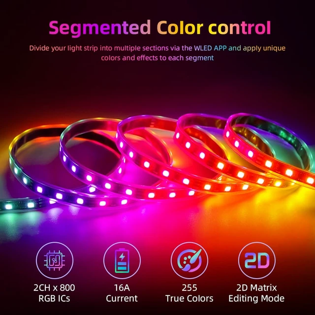 Alt view image 5 of 7 - ESP32 WLED LED Strip Controller Mic UART USB Type-C Download Music Sound Dynamic Mode DIY WiFi APP Control for WS2811 WS2812B SK6812 WS2805 Programmable RGB IC FCOB Addressable with 16A Fuse