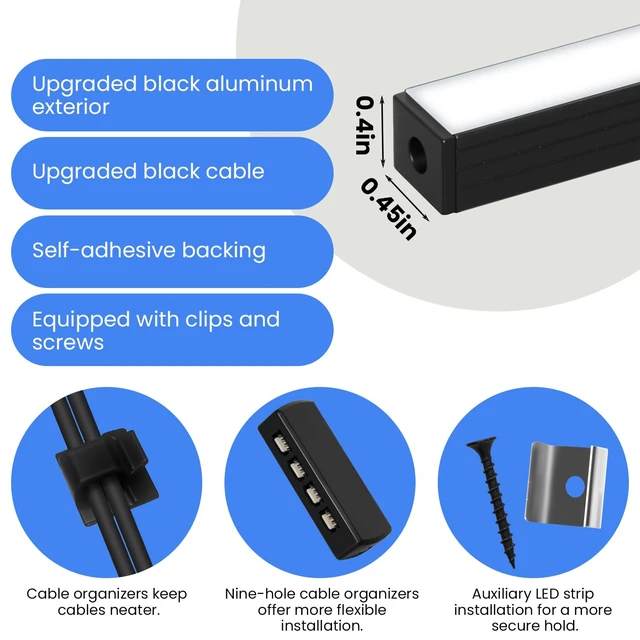 Alt view image 5 of 7 - 6 Pcs RGB Smart Recessed Lighting for Acoustic Panels, WiFi LED Lights for Acoustic Wall Panels Compatible with Alexa, Self-Adhesive Black Aluminum for Wood Slat Wall (2*40+2*24+2*16 in)