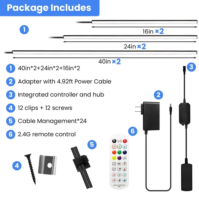 Alt view image 7 of 7 - 6 Pcs RGB Smart Recessed Lighting for Acoustic Panels, WiFi LED Lights for Acoustic Wall Panels Compatible with Alexa, Self-Adhesive Black Aluminum for Wood Slat Wall (2*40+2*24+2*16 in)