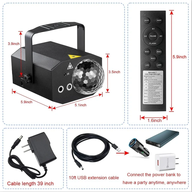 Alt view image 4 of 6 - Party Lights Dj Disco Ball Light with Pattern Projection and Sound Activated, Buclhoz RGB Colored Strobe Stage Lighting for Parties Indoor Dance Birthday Rave Bar Karaoke Christmas Wedding Show Club