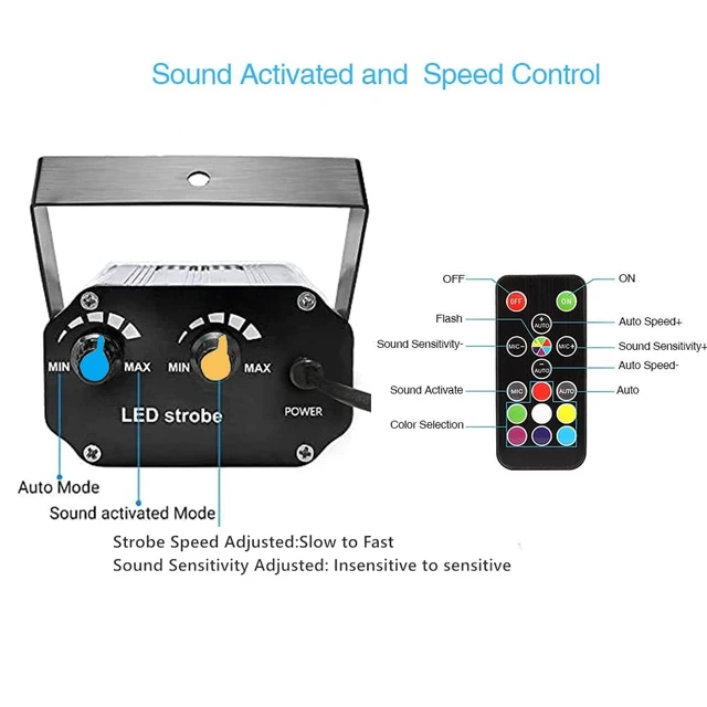Alt view image 4 of 7 - Halloween Strobe Light with Remote, Sound Activated Mini Strobe Lights Super Bright 48 RGB LED, Remote Control Flash Stage Lighting, Best for DJ Party Show Club Disco Halloween