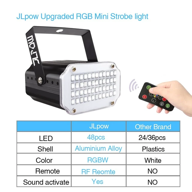 Alt view image 3 of 7 - Halloween Strobe Light with Remote, Sound Activated Mini Strobe Lights Super Bright 48 RGB LED, Remote Control Flash Stage Lighting, Best for DJ Party Show Club Disco Halloween