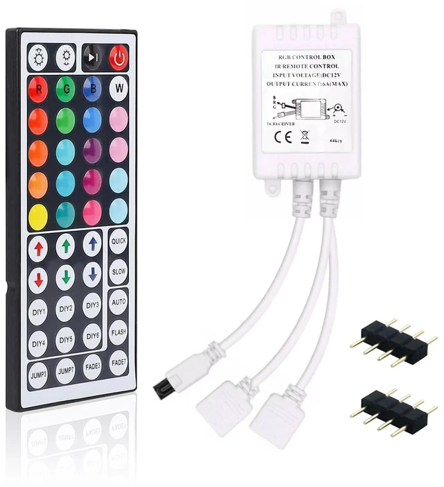 Main image of 44 Keys IR Remote Controller RGB LED Strip Light Controller Dual Output 4Pin 2 Ports with Wireless Receiver for RGB 5050 3528 LED Strip Lights