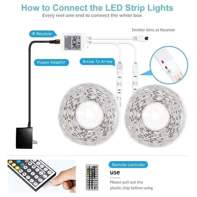 Alt view image 6 of 7 - 44 Keys IR Remote Controller RGB LED Strip Light Controller Dual Output 4Pin 2 Ports with Wireless Receiver for RGB 5050 3528 LED Strip Lights